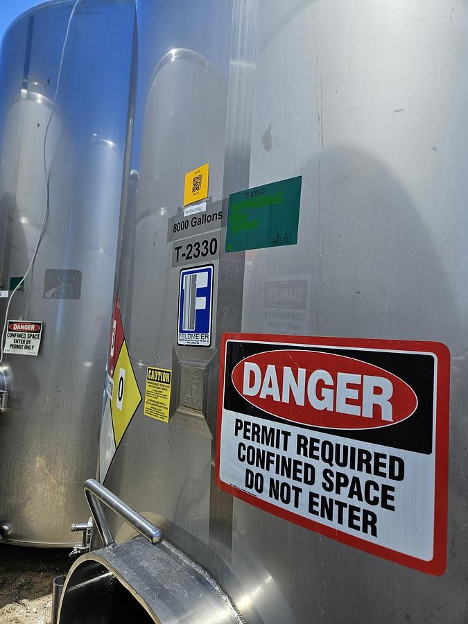Used Used Feldmeier 8,000 gallon 304 stainless steel sanitary storage tanks