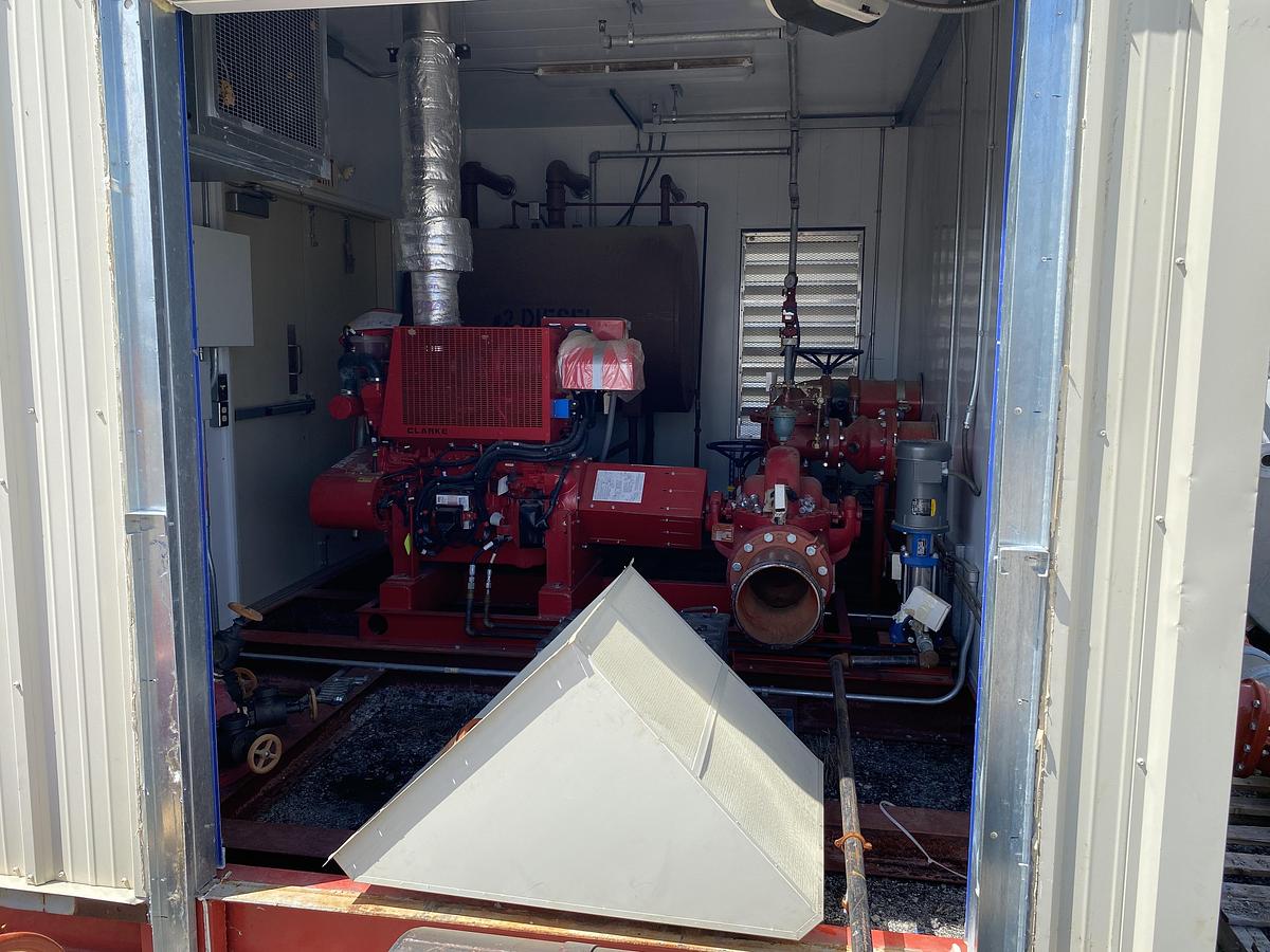 Unused Complete Diesel Fire Pump System in skidded Building