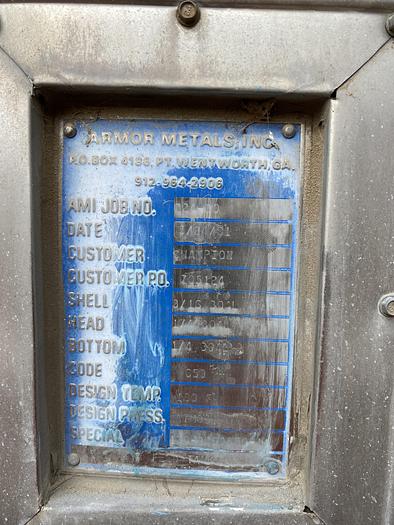 Used Used Armor Metalworks approximately 10,500 gallon 304L stainless steel vertical tank