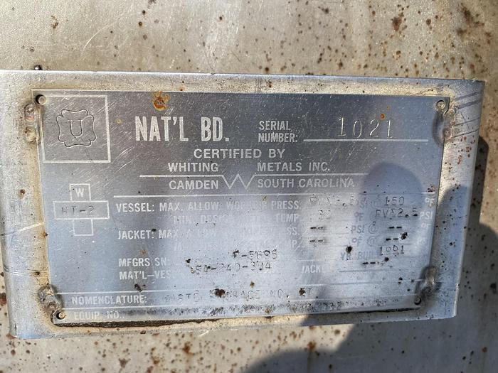 Used Used Whiting Metals Inc. approximately 12,000 gallon 304 stainless steel mix tank