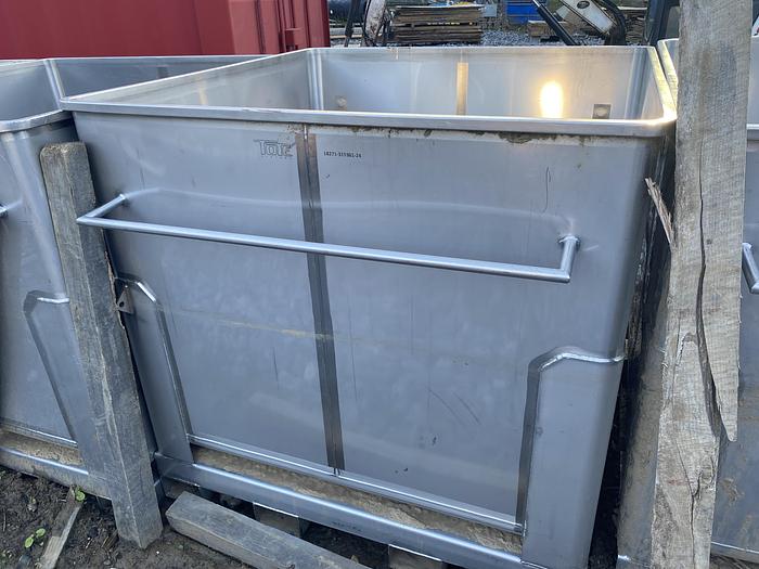 Used Used Tote Systems approximately 650 gallon stainless steel square bin