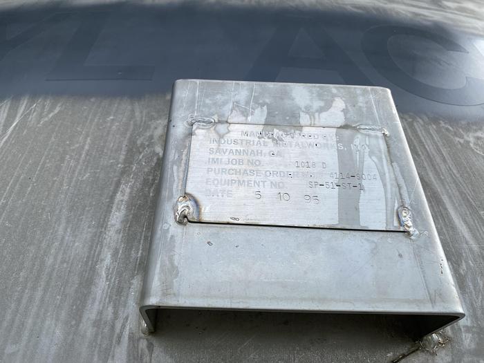 Used Used Industrial Metal Works Inc. approximately 4500 gallon stainless steel horizontal storage tank