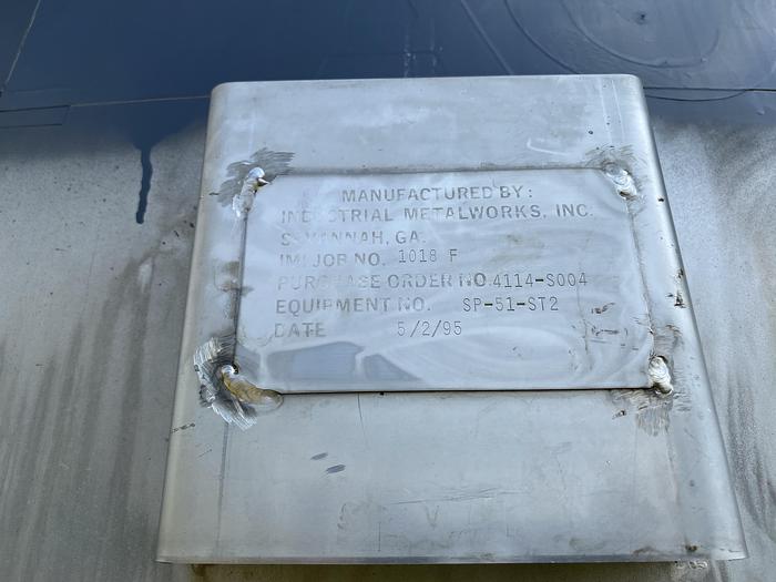 Used Used Industrial Metal Works Inc.  approximately 7000 gallon stainless steel horizontal storage tank