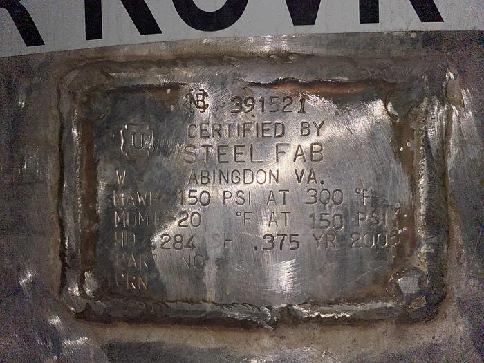 Used Used Steel Fabricators approximately 900 gallon 316L stainless steel air receiver