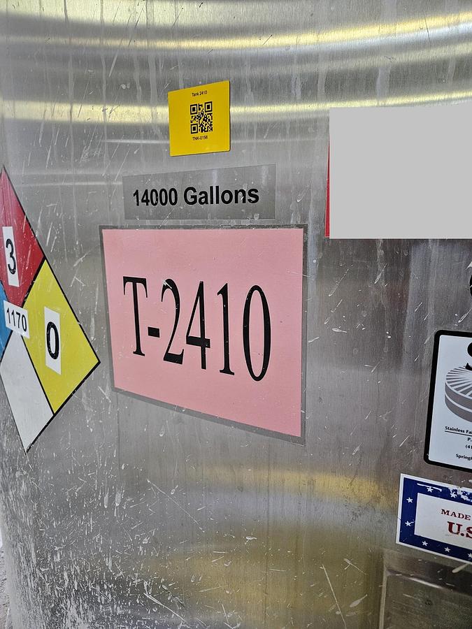 Used Used SFI 13,000 gallon 304 stainless steel sanitary storage tank