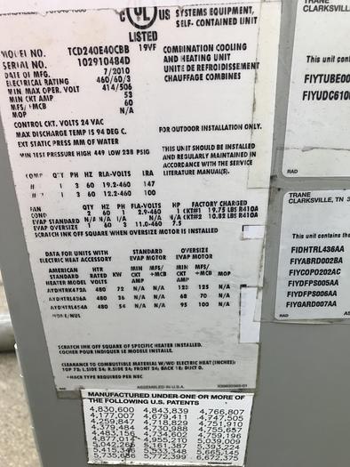Used Used Trane 20 Ton Packaged Rooftop Air Conditioner