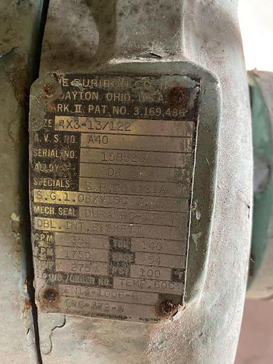 Used Used Durco Model 4 X 3-13/122 stainless steel centrifugal pump