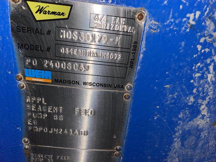 Used Used Weir Warman Model 064EAHRRAMM6072 6 X 4 EAH Slurry Pump