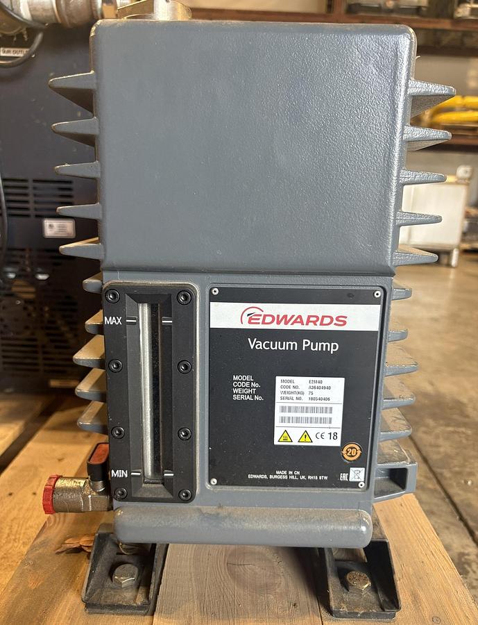 Unused Edwards model E2M40 2 stage oil-seal rotary vane mechanical vacuum pump.
