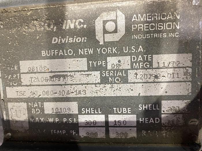 Used Used Basco Inc.  Approximately 95 sq. ft. carbon steel shell and tube heat exchanger