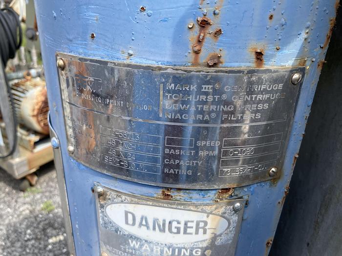 Used Used Tolhurst Perforated Basket Centrifuge