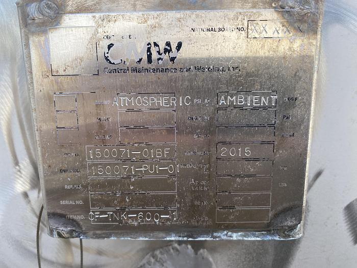 Used Used CMW Inc approximately 4000 gallon stainless steel vertical storage tank