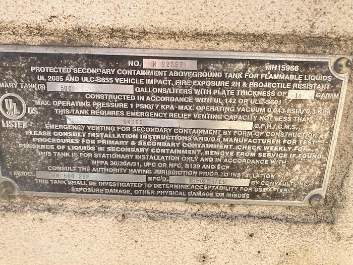 Used Used ConVault 500 gallon rectangular self-contained fuel tank