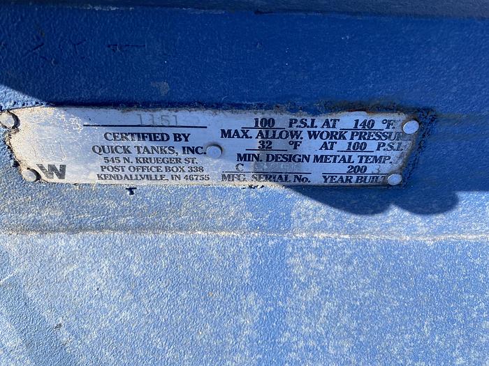 Used Used Quick Tanks Inc.  1400 gallon carbon steel vertical water softener tank