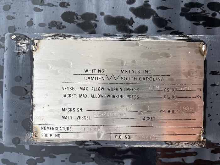 Used Used Whiting Metals Inc.  approximately 13,500 gallon vertical 304 stainless steel storage tank