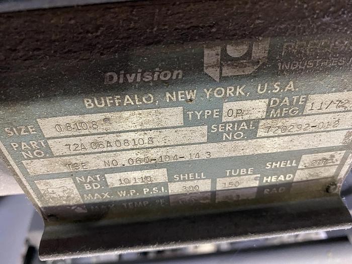 Used Used Basco Inc.  Approximately 95 sq. ft. carbon steel shell and tube heat exchanger