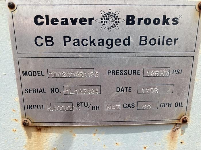 Used Used Cleaver Brooks CB Packaged firetube HW Boiler. Model CB/200250125