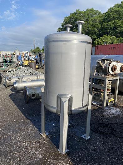 Unused Crown Iron Works Co. 215 gallon 304 stainless steel vertical tank.