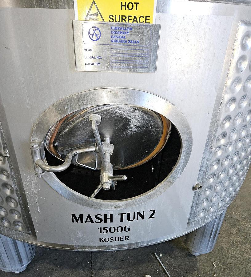 Used Used Criveller 1,500 gallon kosher 304 stainless steel jacketed Mash Tun