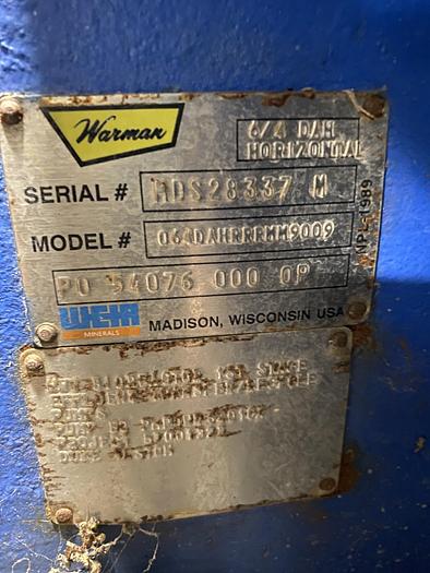 Used Used Weir Warman Model 064DAHRRRMM9009 6X4 DAH Slurry Pump