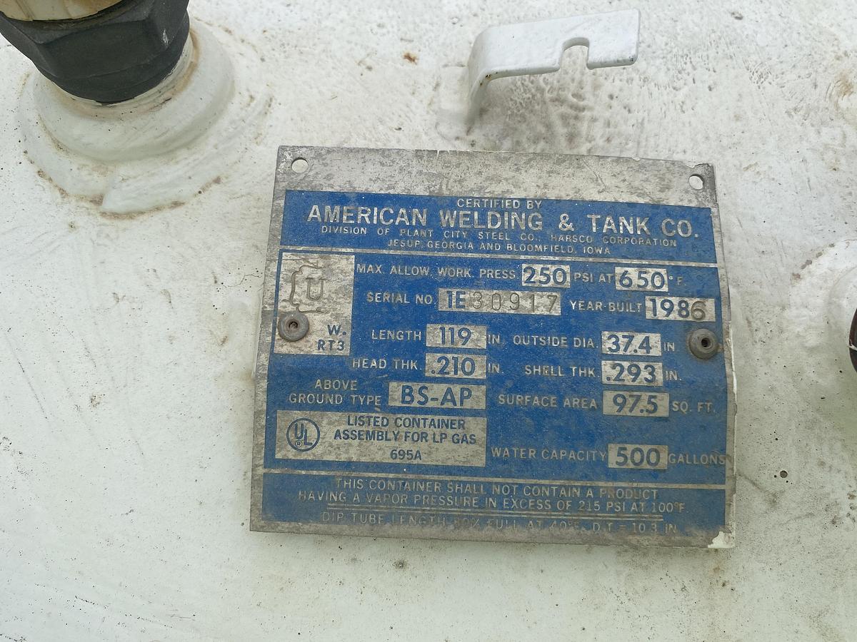 Used Used American Welding and Tank Co. 500 gallon carbon steel pressure tank
