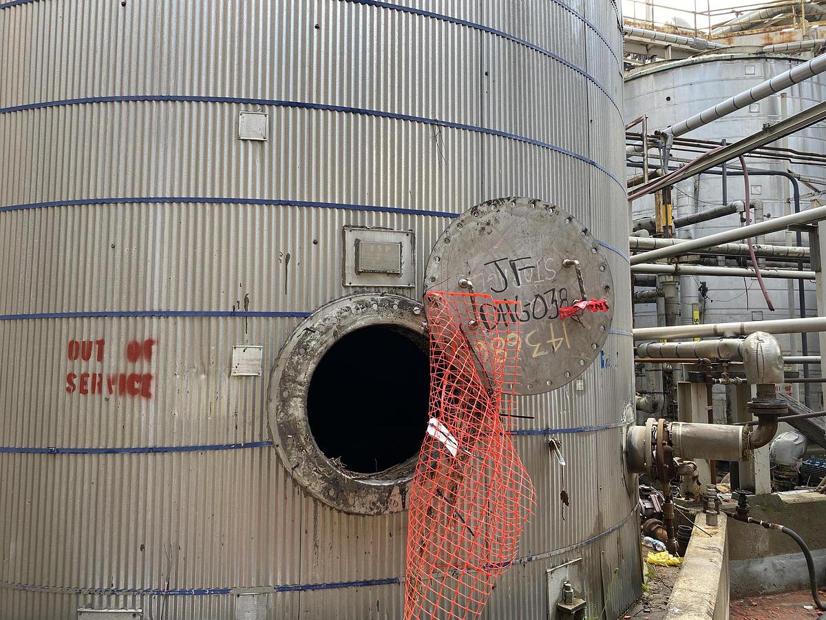 Used Used Erected Steel Products 53,700 gallon 316L stainless steel storage tank.