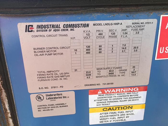 Used Used Cleaver Brooks CB Packaged firetube HW Boiler. Model CB/200250125