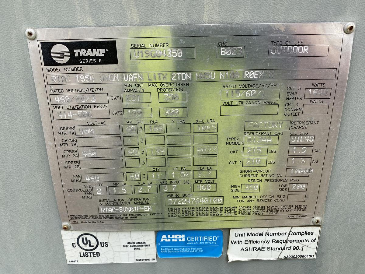 Used Used Trane 185 ton air cooled chiller.