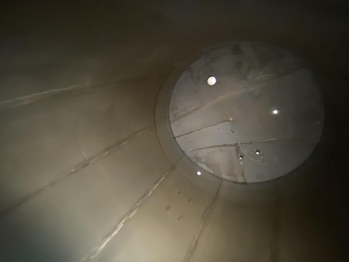 Used Used Chattanooga Boiler and Tank 10,557 gallon 304L stainless steel vertical tank.