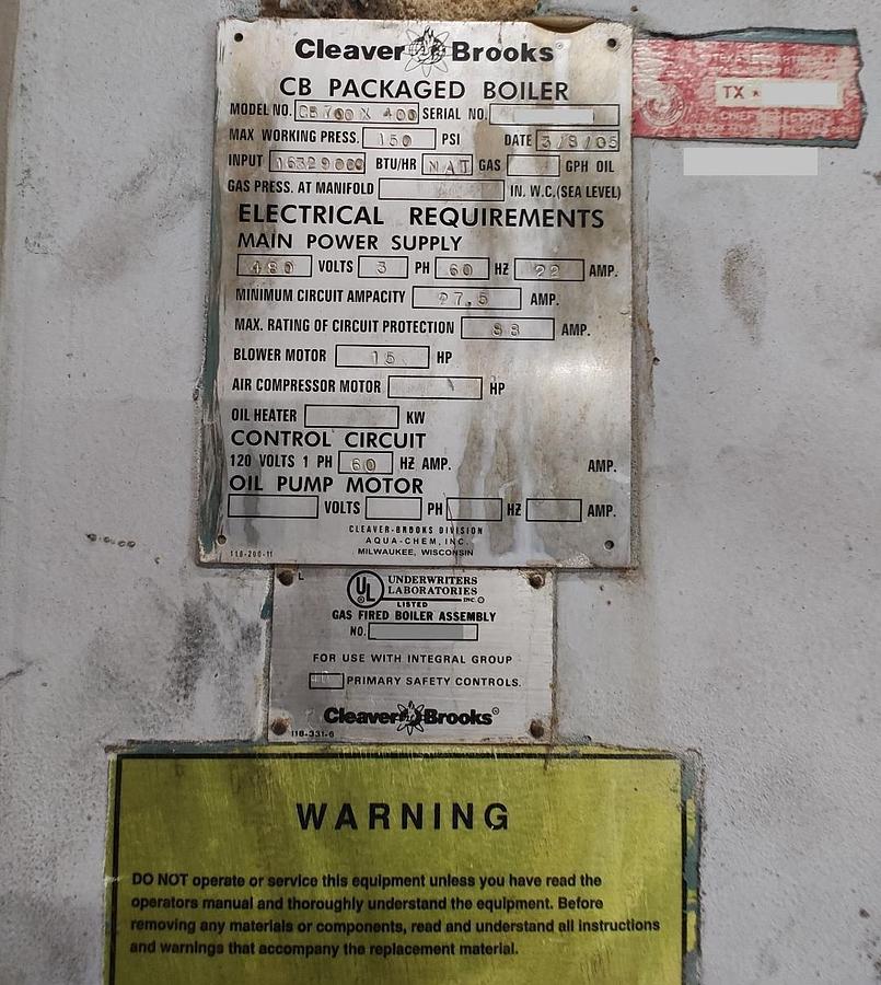 Used Used Cleaver Brooks 400 HP NG Boiler