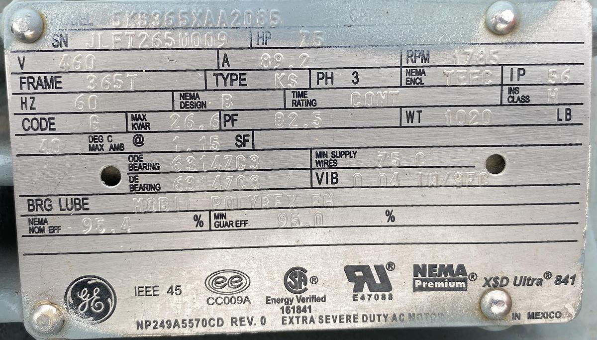 Used (3) Used  75 HP GE Extra Severe Duty AC Motors