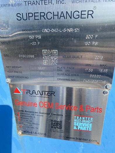 Used Used Tranter Supercharger approximately 563.60 sq ft stainless steel plate heat exchanger
