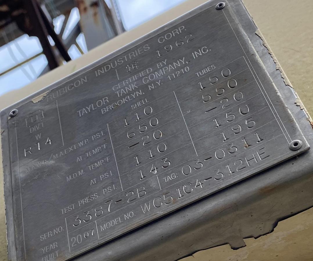 Used Used Rubicon approximately 8500 sq. ft. 304L stainless steel horizontal heat exchanger