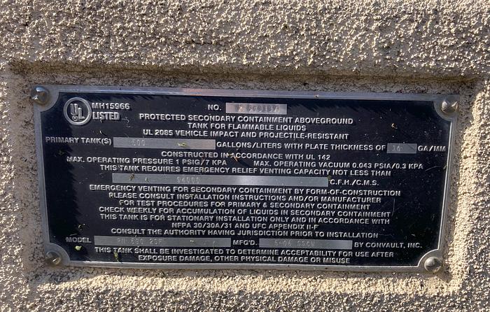 Used Used ConVault 500 gallon rectangular self-contained fuel tank