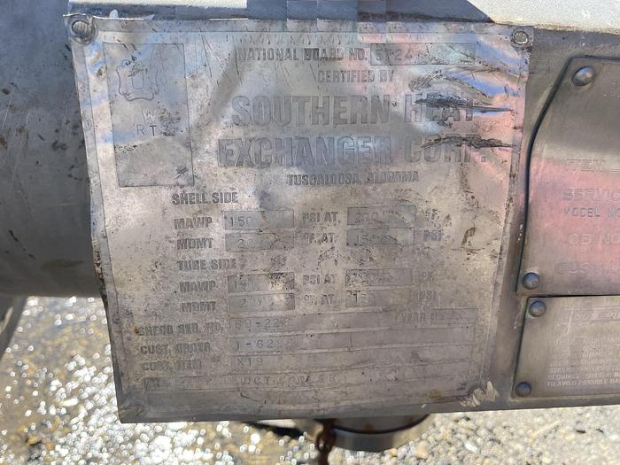 Used Used Southern Heat Exchanger Corp.  400 sq. ft. 304L stainless steel shell and tube heat exchanger