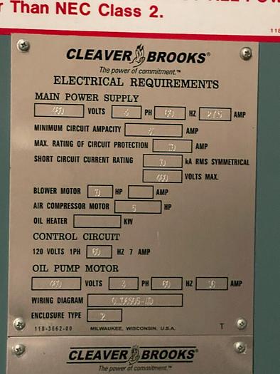 Used Unused Cleaver Brooks 300 HP Hot Water boiler