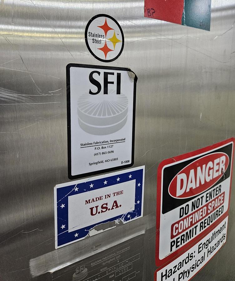 Used Used SFI 13,000 gallon 304 stainless steel sanitary storage tank
