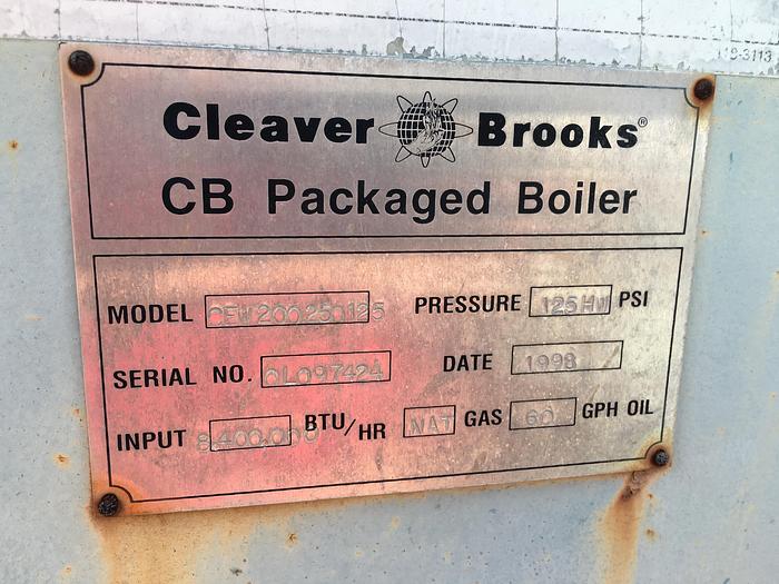 Used Used Cleaver Brooks CB Packaged firetube HW Boiler. Model CB/200250125