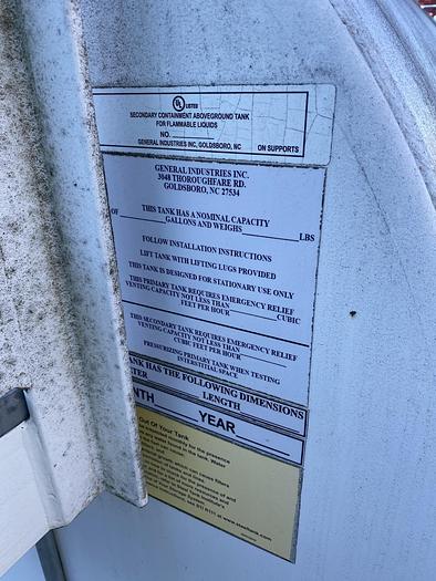 Used Used General Industries approximately 1,000 gallon horizontal self-contained fuel tank