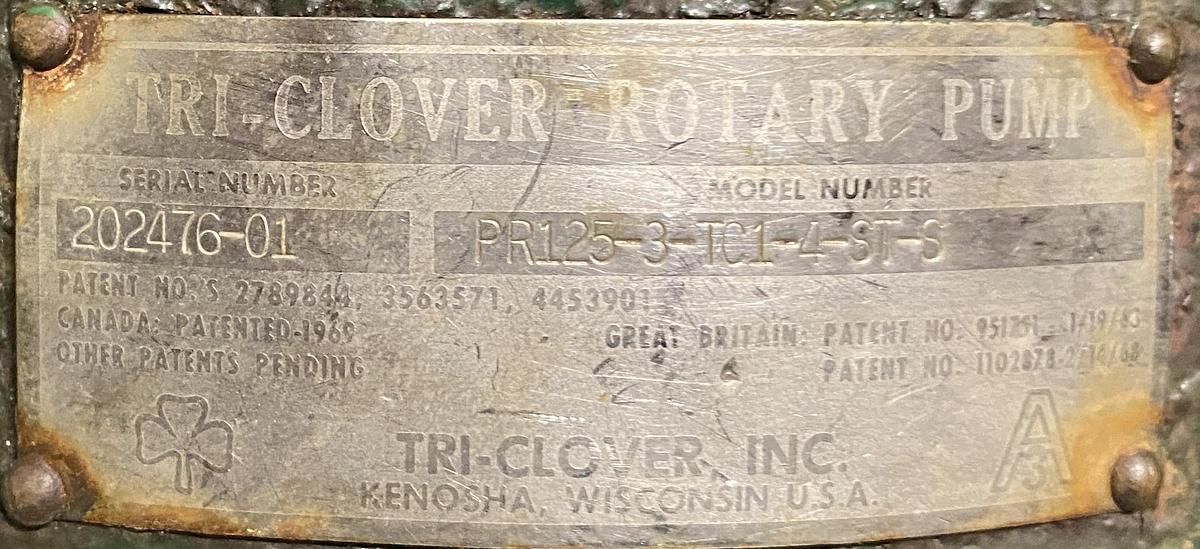 Used Used Tri-Clover sanitary Rotary Pump Model PR125-3-TC1-4-ST-S