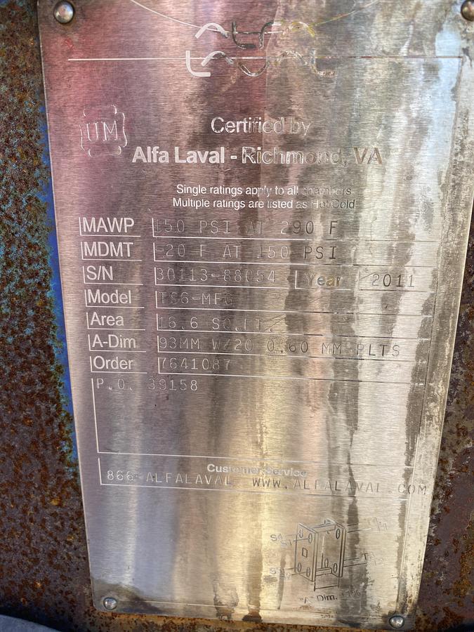 Used Used Alfa Laval 16.6 sq ft stainless steel plate exchanger