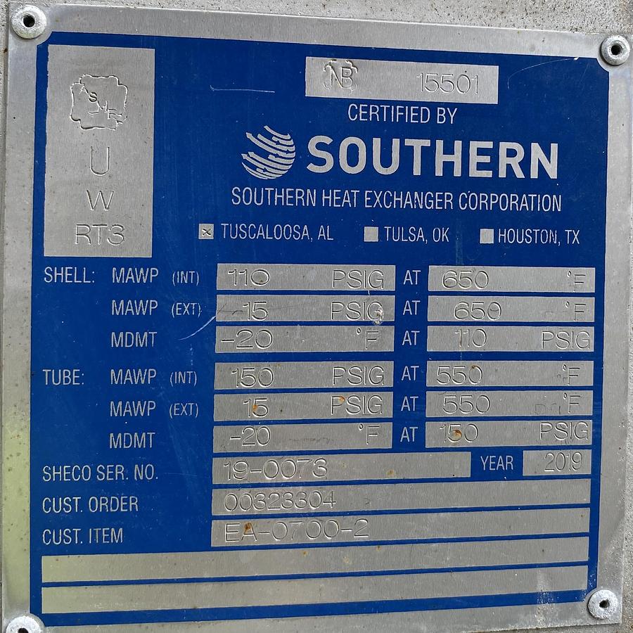 Used Used Southern Heat Exchanger Corp.  Approximately 8500 sq. ft. 304L stainless steel horizontal heat exchanger