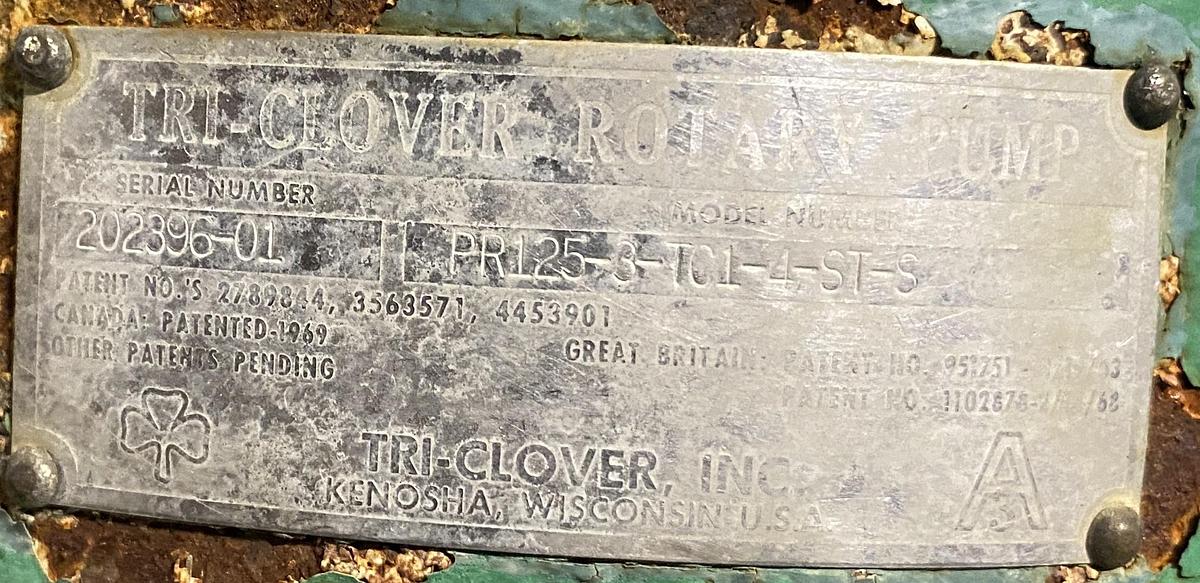 Used Used Tri-Clover sanitary Rotary Pump Model PR125-3-TC1-4-ST-S.