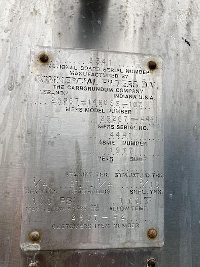 Used 1977 Commercial Filters Div Model 25267-148QSS-100 Stainless Steel Filter