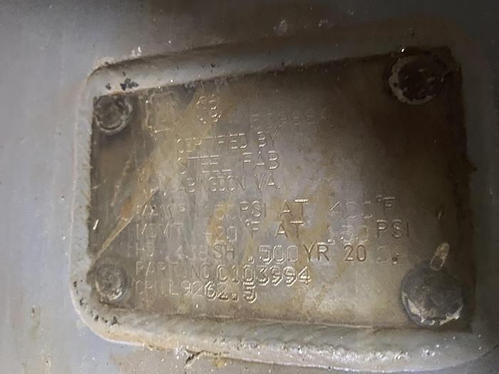 Used Used Steel Fabricators approximately 1800 gallon vertical carbon steel air receiver