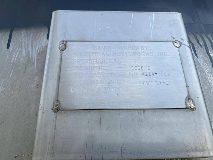 Used Used Industrial Metal Works Inc.  approximately 4500 gallon stainless steel horizontal storage tank