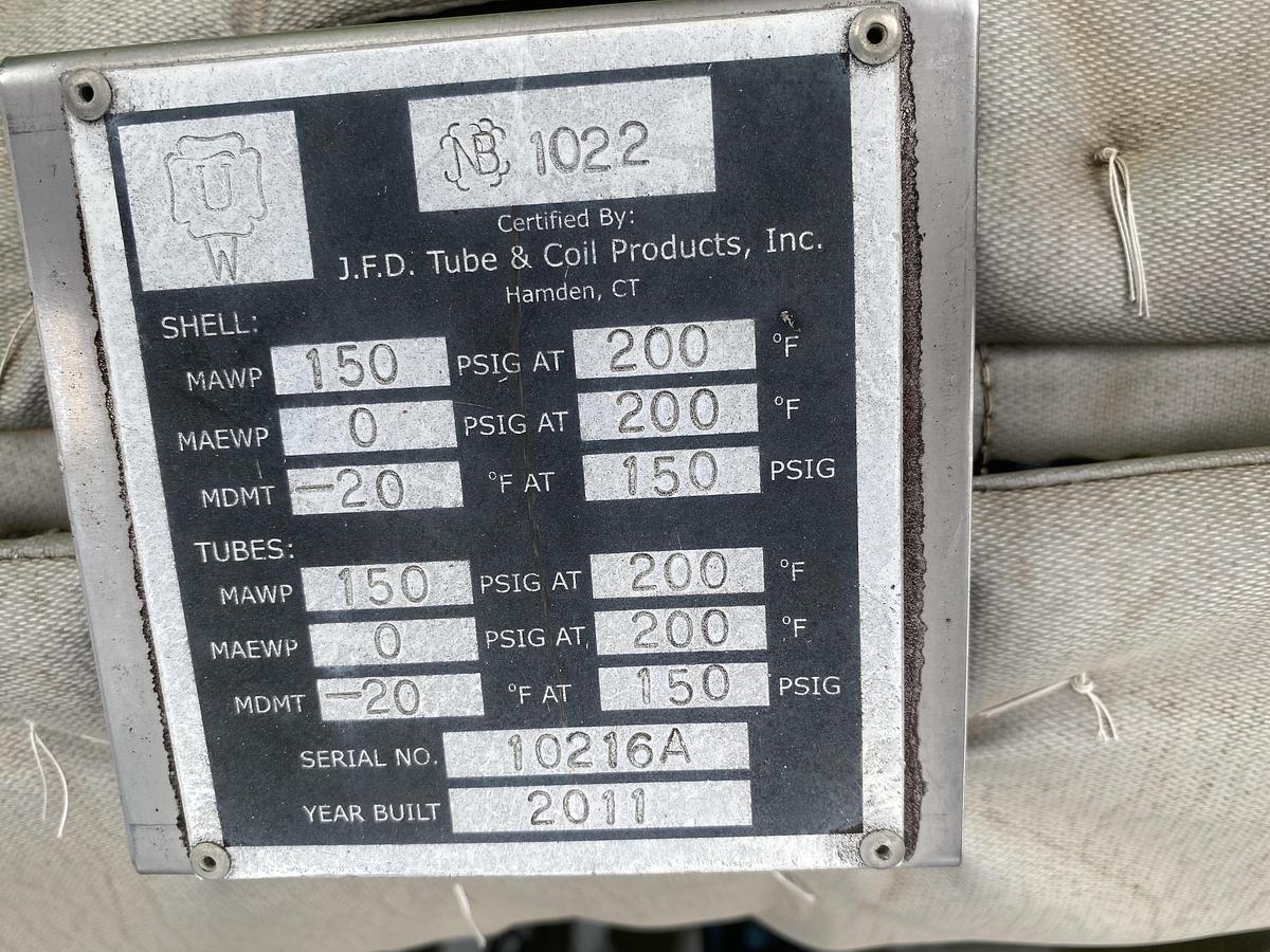 Used Used JFD Tube & Coil Products Inc. 149.6 sq ft 304L Stainless Steel shell and tube heat exchanger