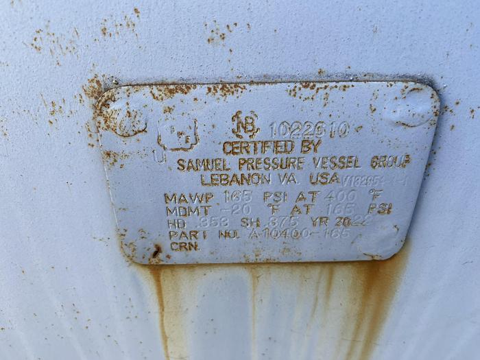 Used Unused Samuel Pressure Group 3000 gallon horizontal carbon steel pressure tank