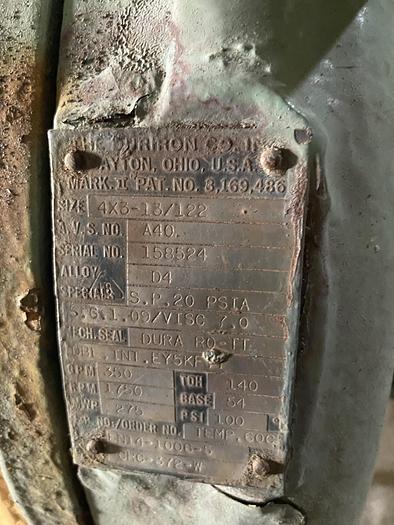 Used Used Durco Model 4 X 3-13/122 stainless steel centrifugal pump