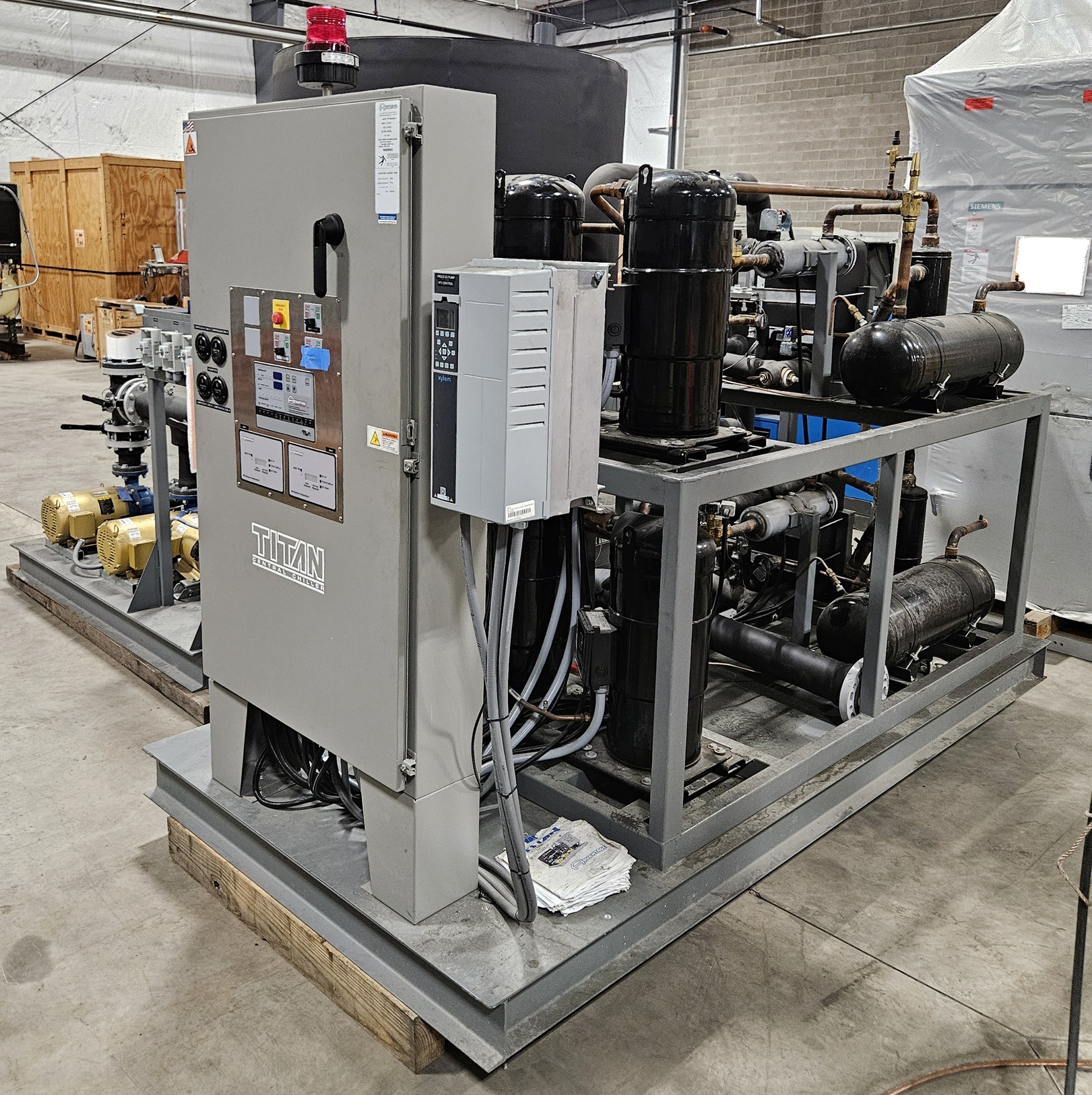 Used Used 93-Ton Air Cooled Advantage Titan Central Chiller with Remote Outdoor Condensers (2023) Model: TIP-100A-MZC-3P